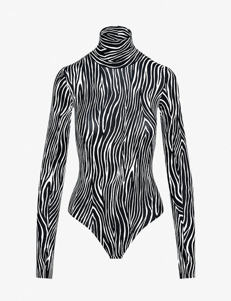 Zakqeik Zebra Black and White Stripes Shapewear Bodysuit Women  Tummy Control Tops Round Neck Body Suit Thongs M : Clothing, Shoes & Jewelry