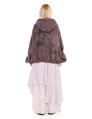 CHARCOAL DAISIES GATHERED ZIP UP HOODIE