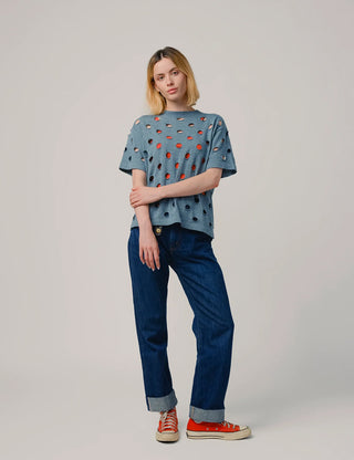 Washed Denim Cotton Bind Off Sweater Tee