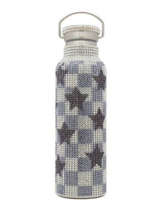 Star Black + White Check Water Bottle