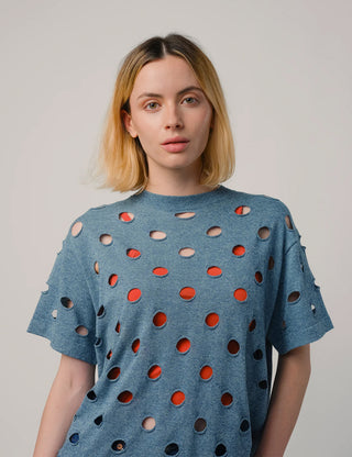Washed Denim Cotton Bind Off Sweater Tee