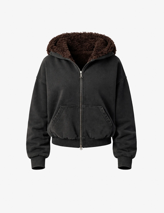 BLACK WASH ZIP-UP HOODIE