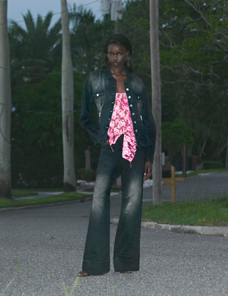 Black Brown Cinched Waist Denim Jacket