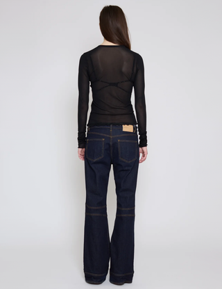 INDIGO LOW RISE FRAYED JEANS