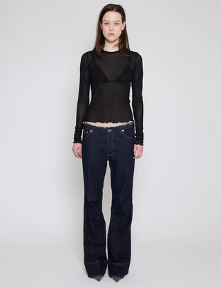 INDIGO LOW RISE FRAYED JEANS