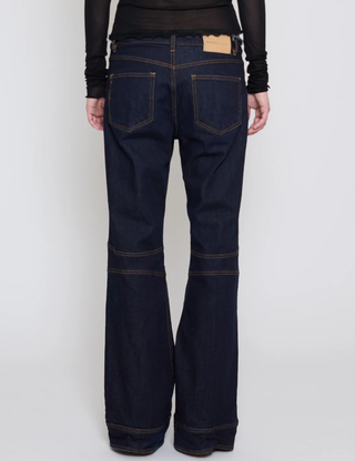 INDIGO LOW RISE FRAYED JEANS