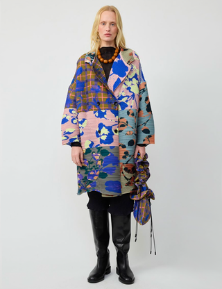 JOHAN HANDPLEATED COAT IN PATCHWORK INGRID