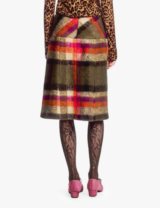 Brushed Wool Plaid Pleated Skirt