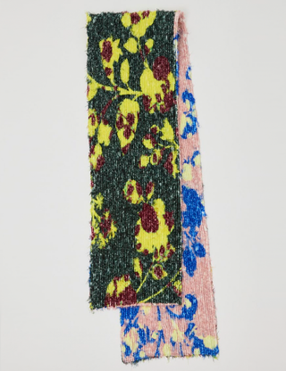 BOA PLEATED FURRY SCARF IN PATCHWORK INGRID