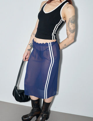 Sheer Navy Sporty Chiffon Skirt