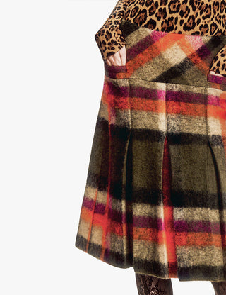 Brushed Wool Plaid Pleated Skirt