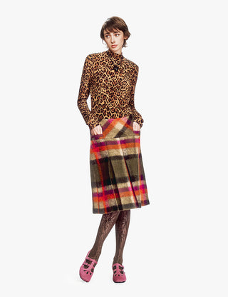 Brushed Wool Plaid Pleated Skirt