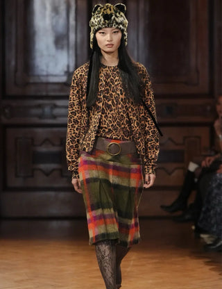 Brushed Wool Plaid Pleated Skirt