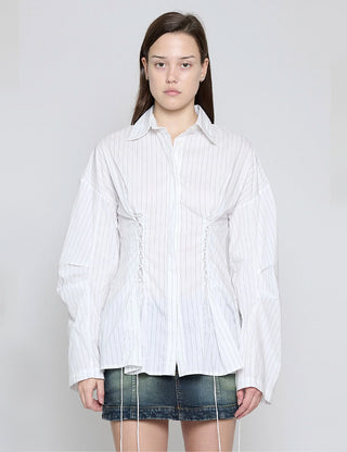 White Pinstripe Laced Button Down