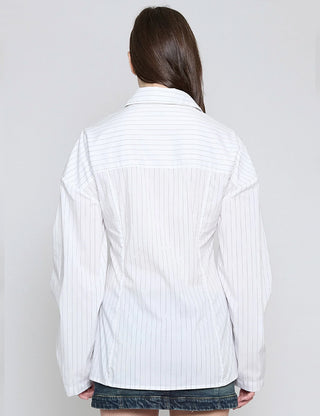 White Pinstripe Laced Button Down