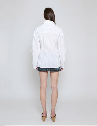 White Pinstripe Laced Button Down