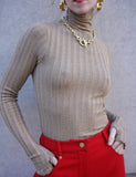 Lurex Turtleneck Sweater Sand + Gold