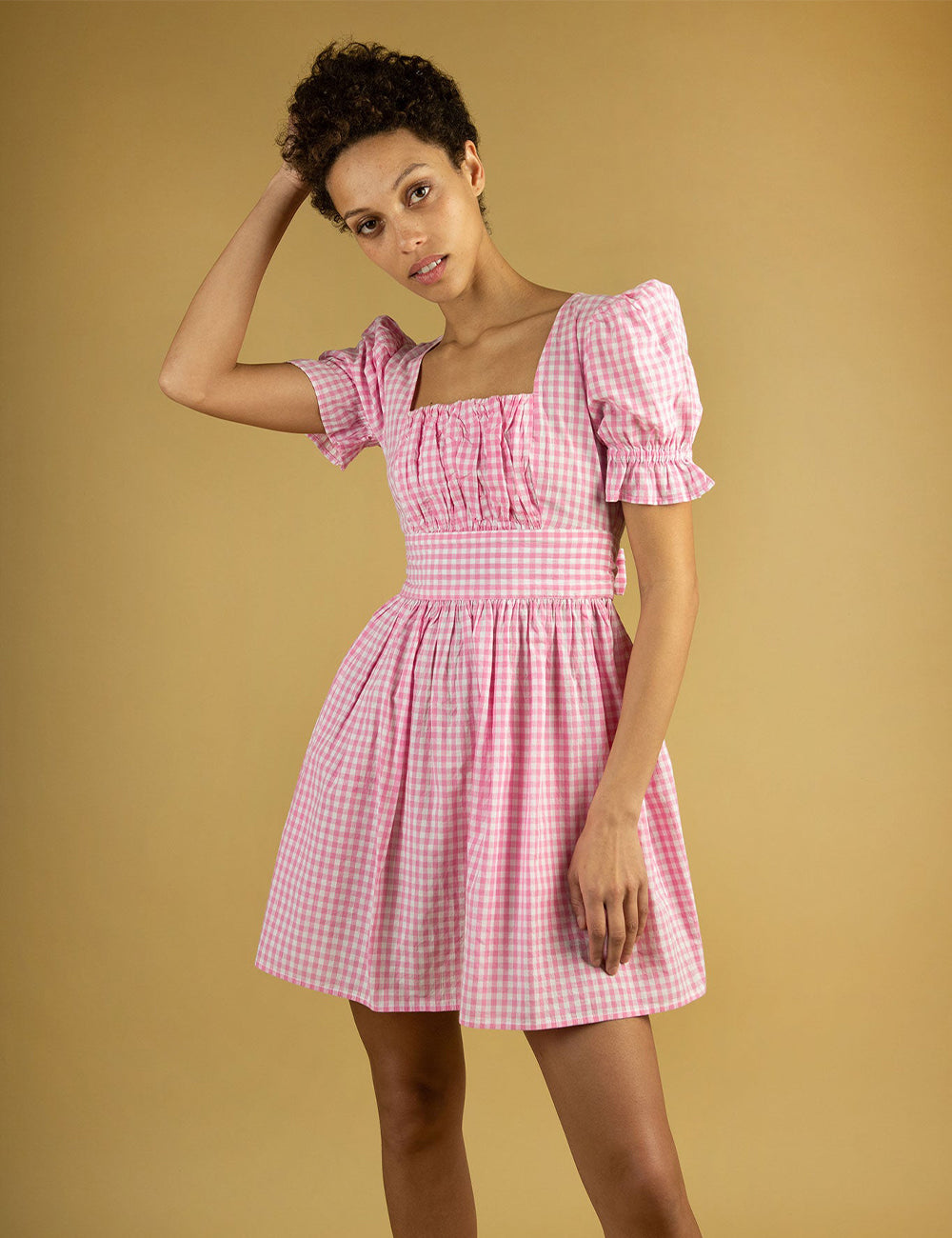pink gingham dress puff sleeve Puff Sleeve Dress